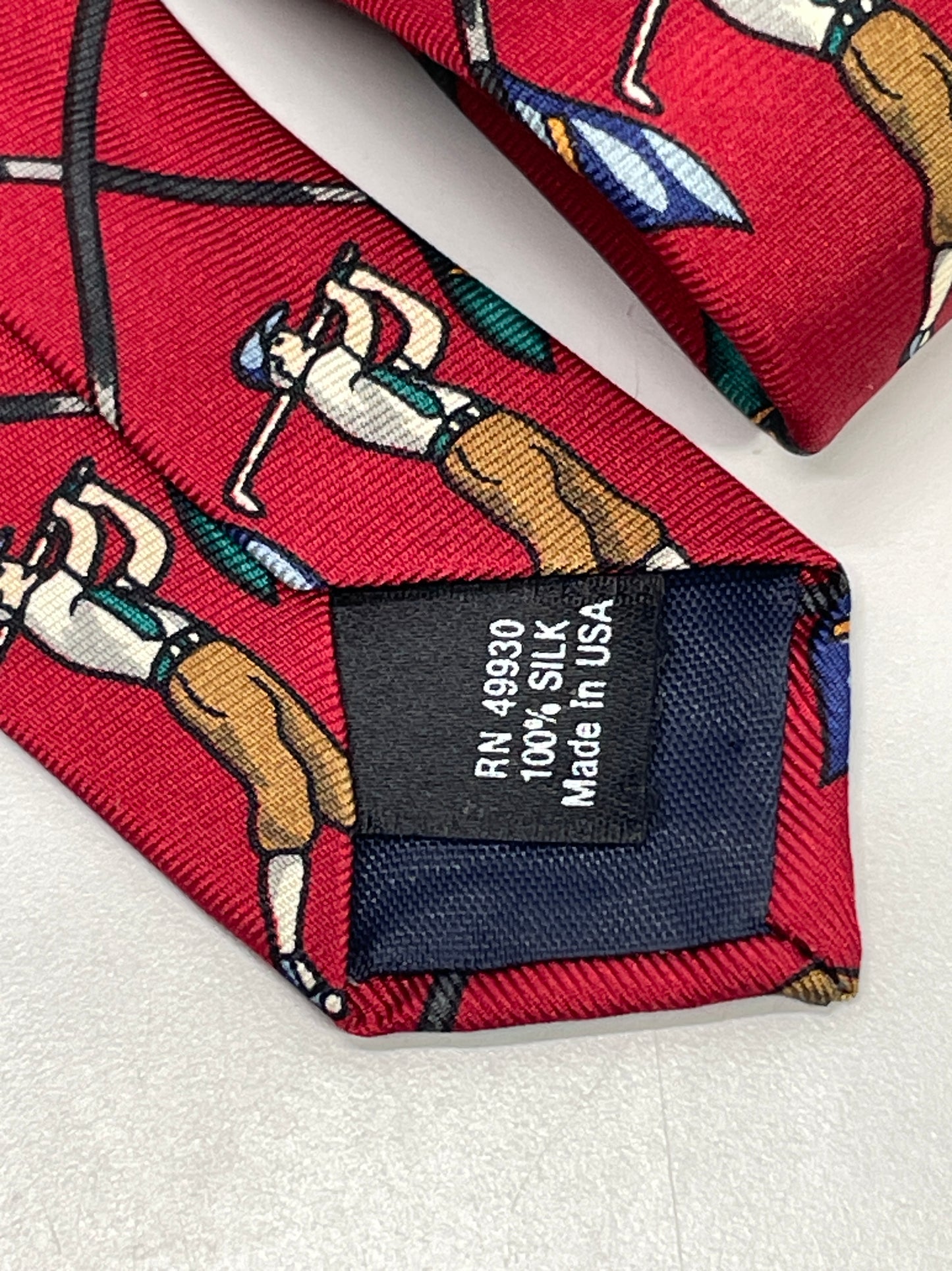 Vintage Mens Neck Tie Hatfield House Maroon Golf Theme 100% Silk