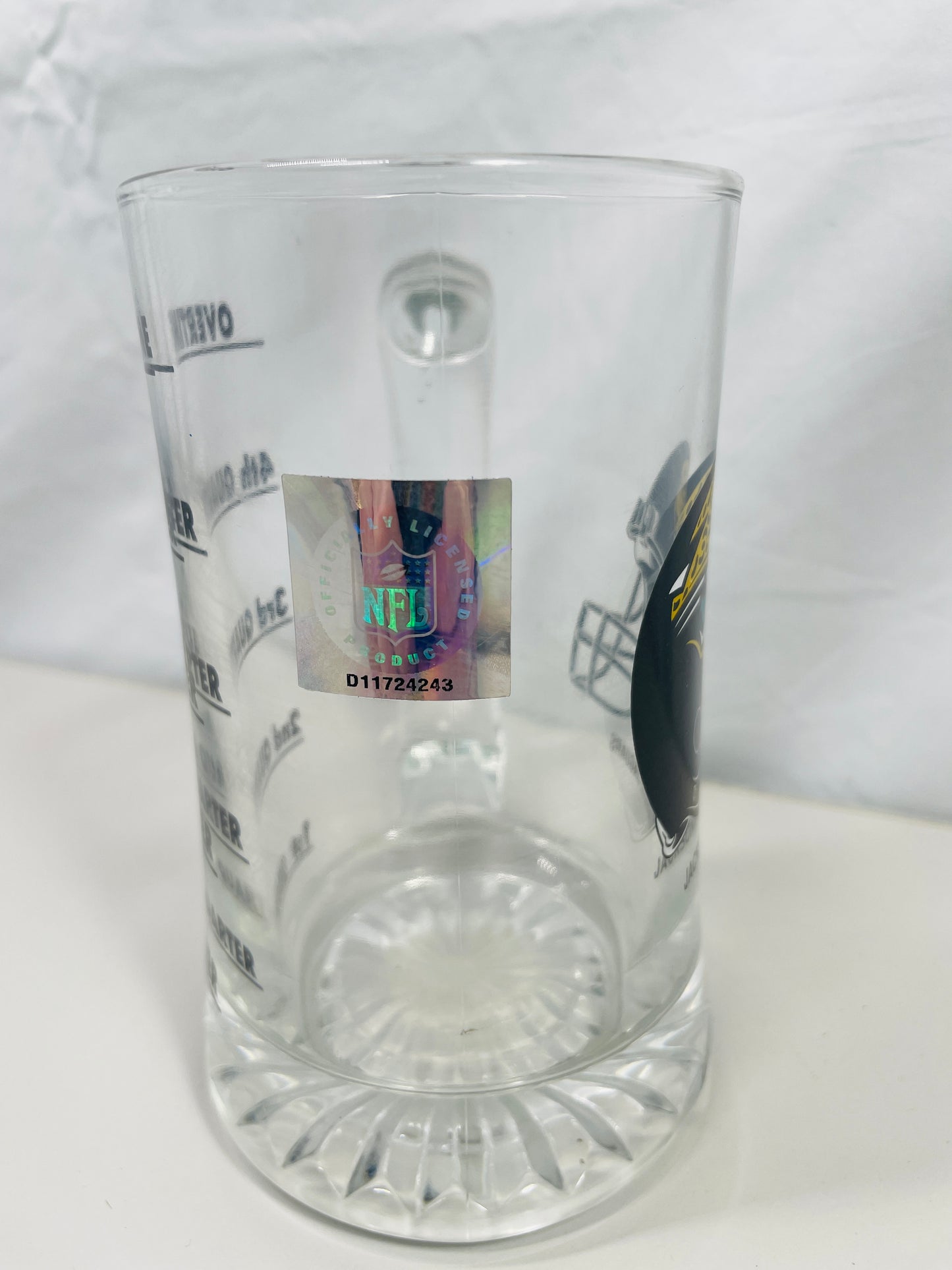 VINTAGE NFL Jacksonville Jaguars Beer Stein Glass 5.5" with Quater Drink Lines