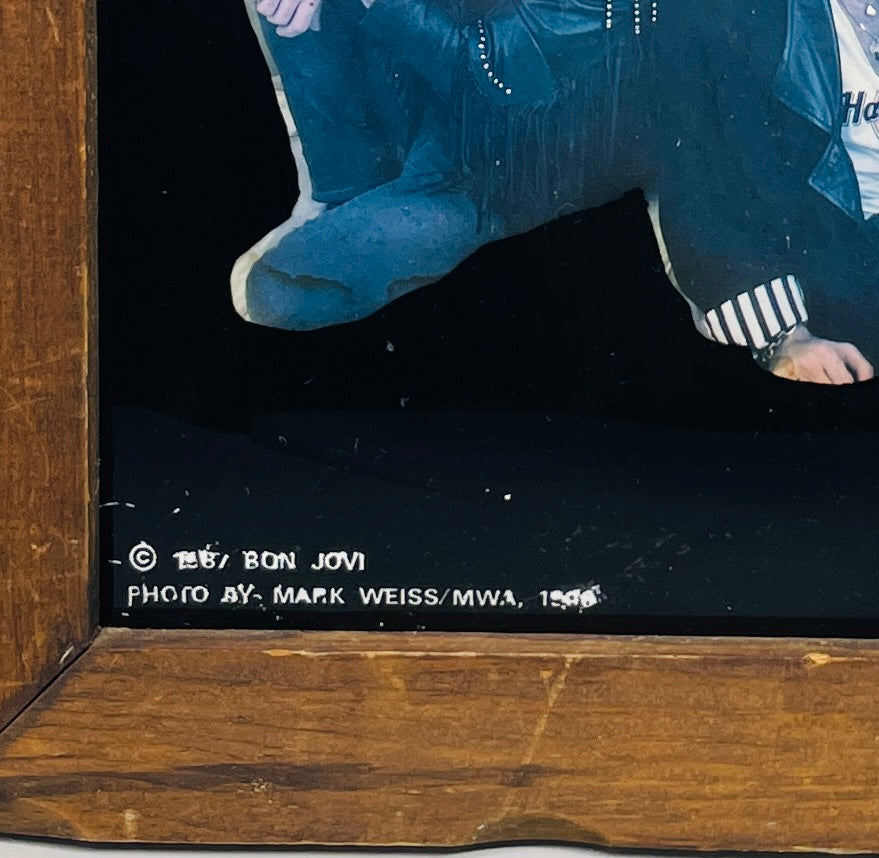 Vintage 1987 Bon Jovi Glass Wood Framed Picture 19”x15” Photo By Mark Weiss 1986