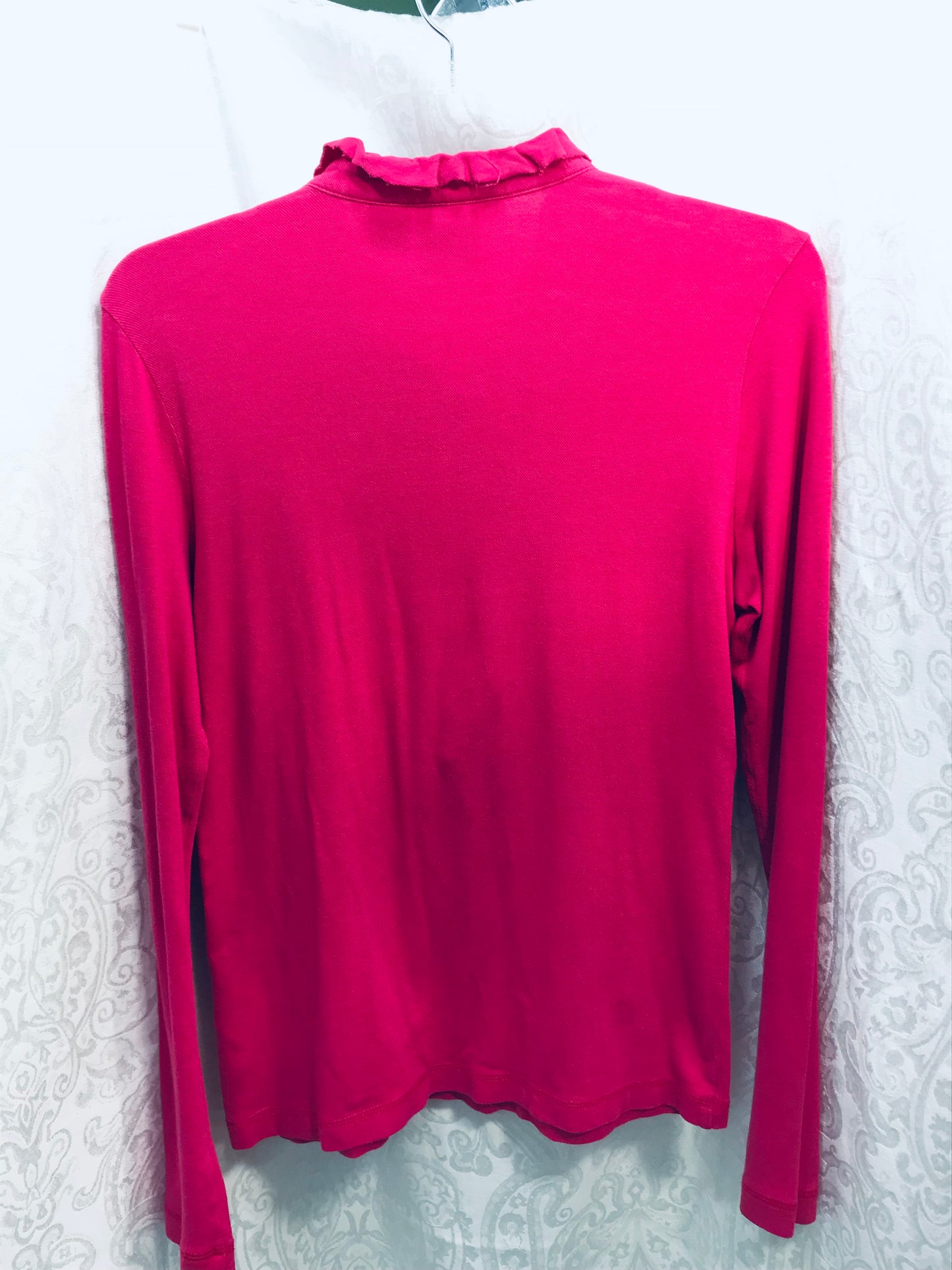 Tory Burch Pink Ruffle Neck 1/2 Button Long Sleeve Shirt Ladies M