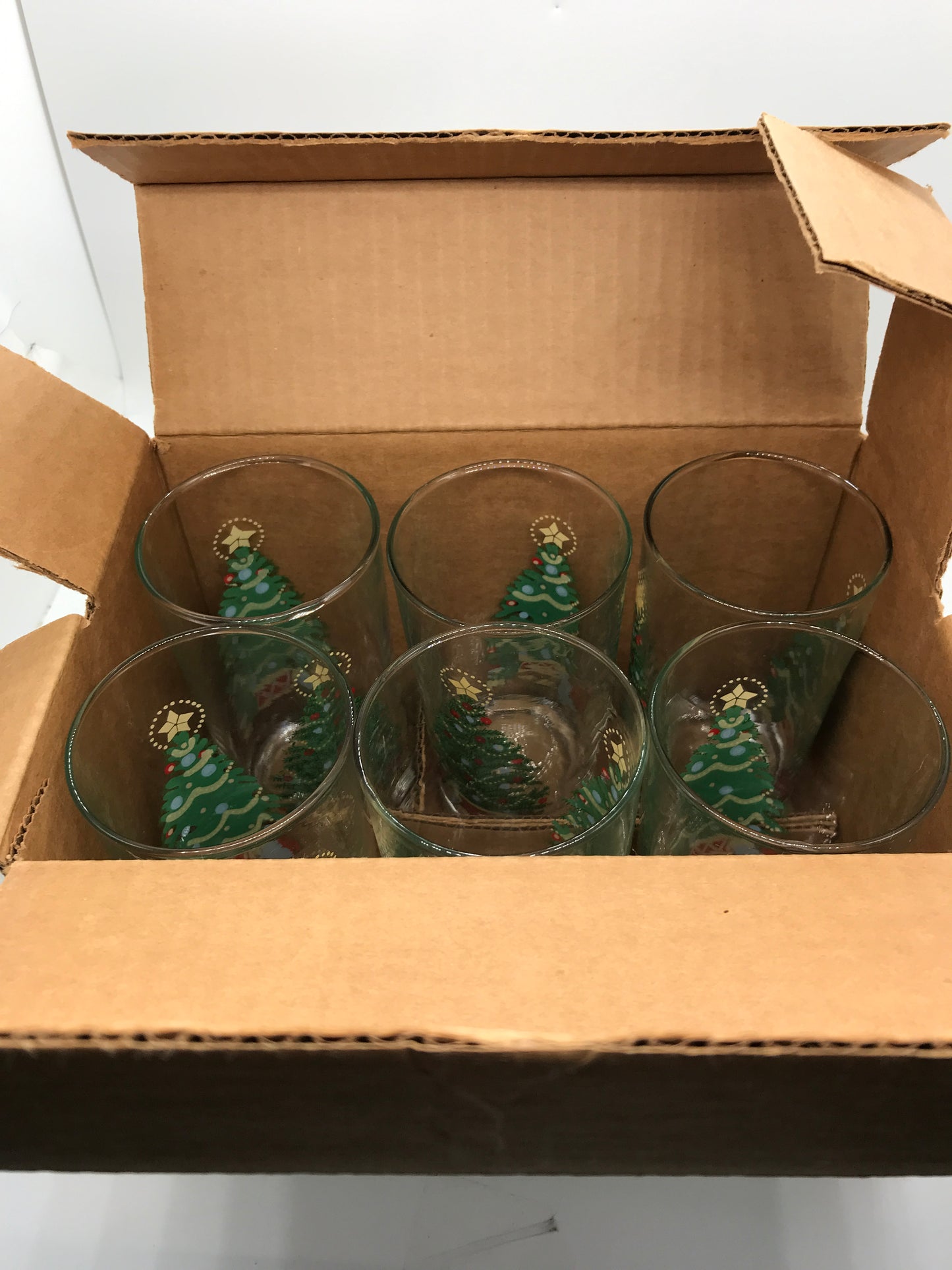 Home Interior & Gifts Glass 6 Piece Christmas Tree Tumbler Set 12 oz