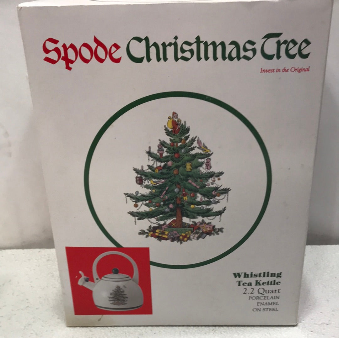 NIB Spode Christmas Tree Whistling Tea Kettle DAMAGED BOX
