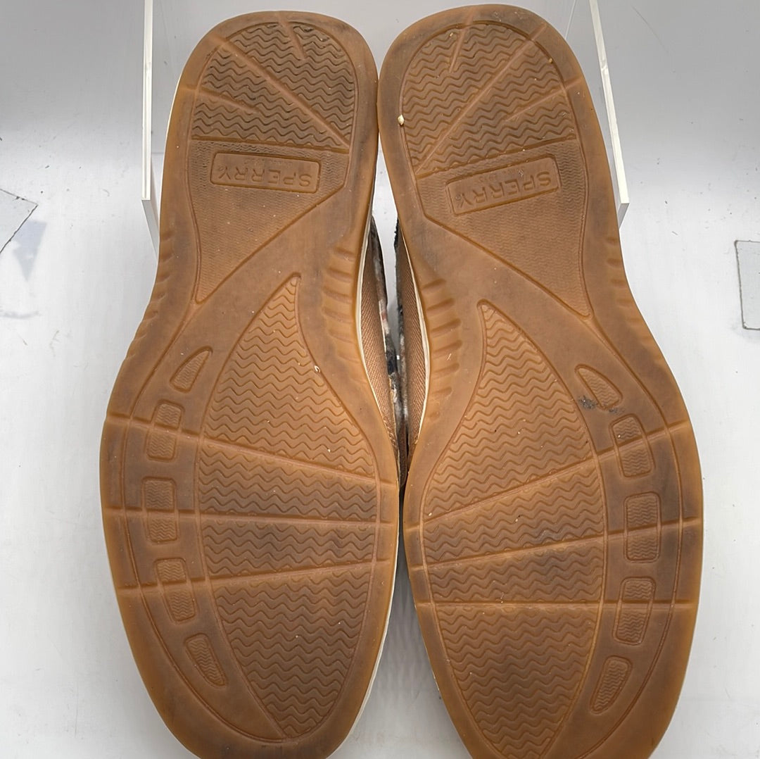 EUC Sperry Boat Top Sider Shoe Leather with Fleece Plaid Accents Ladies 8