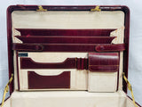 Vintage Hardshell Briefcase Red Leather with thumb Number Locks Left/Right TESTED