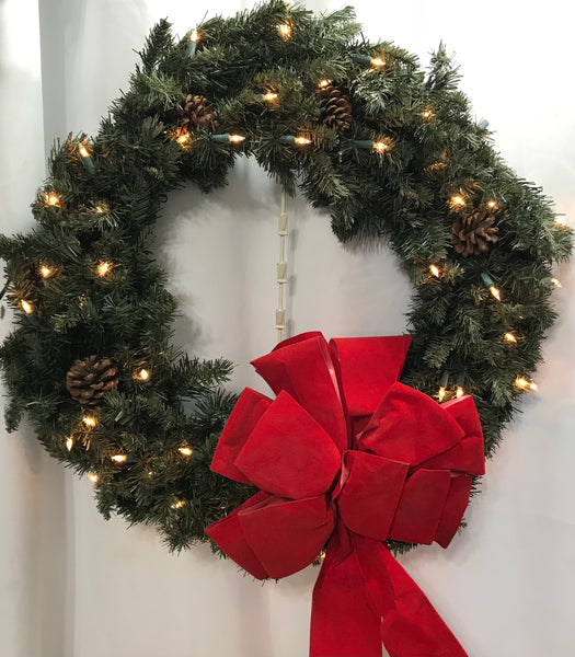 Lighted TESTED Large Red Bow 26" Wreath