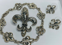 Sterling Silver 925 Fleur de Lis Set: Earrings, Bracelet, Pendant