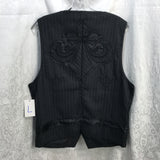 Affliction Black Premium Vest Gray with Blue Pinstripes Embroidered Cross/Scroll Above Pockets & Back Mens L