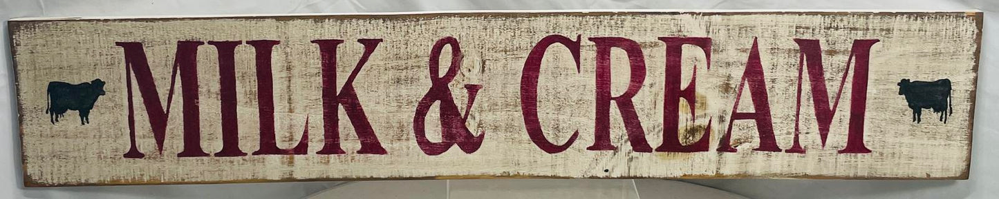 Wall Art Handmade Wooden MILK & CREAM Rustic Farm Decor 30.5" x 6"
