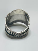 Sterling Silver 925 RING Wide with Textured Embellishments Face Size 7