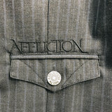 Affliction Black Premium Vest Gray with Blue Pinstripes Embroidered Cross/Scroll Above Pockets & Back Mens L