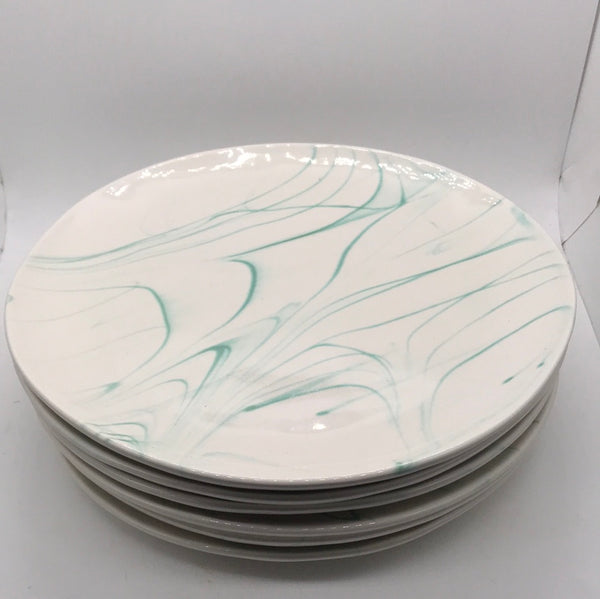 Creative Co-Op 6 Pc Plate Set Teal Marbled 11"