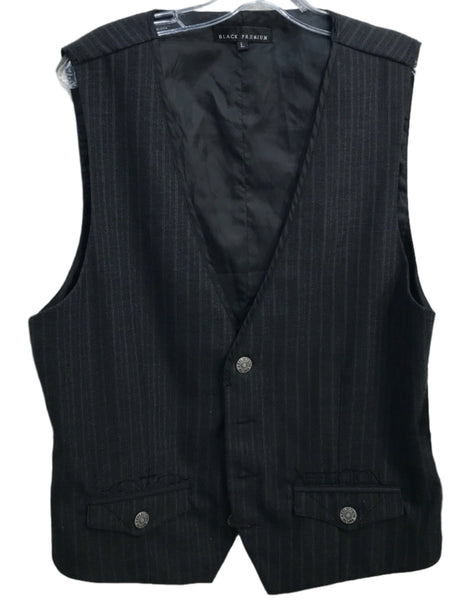 Affliction Black Premium Vest Gray with Blue Pinstripes Embroidered Cross/Scroll Above Pockets & Back Mens L