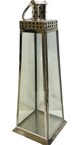 Tall Lantern DECORATION PURPOSES ONLY Silver & Glass 24"