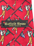 Vintage Mens Neck Tie Hatfield House Maroon Golf Theme 100% Silk