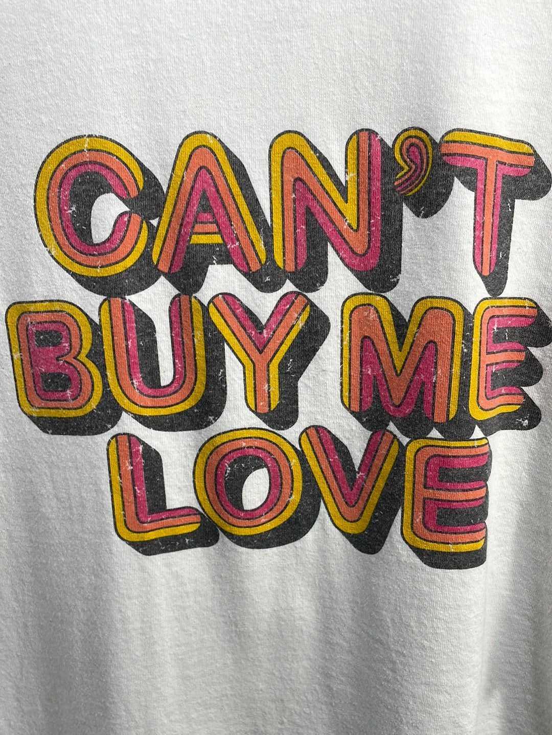 Can't Buy Me Love Graphic Tee White LT STAINING Mens XS