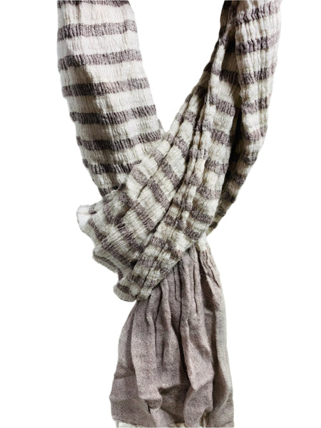 Ladies Fashion Scarf Gray & White with Fringe