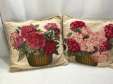 Loie 199_ (2 PC) Vintage Pillow Set Red Flowers Embroidered Case Velvety Green Back 14" FRESHLY LAUNDERED