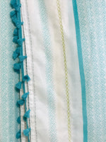 Xhilaration TEENS 2 Curtain Panel SET Sheer Teal & White with Side Fringe Pom Poms 52" x 84" FRESHLY LAUNDERED