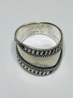 Sterling Silver 925 RING Wide with Textured Embellishments Face Size 7