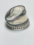 Sterling Silver 925 RING Wide with Textured Embellishments Face Size 7