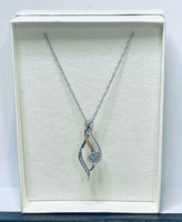 NEW! Two Tone 10K + 925 Silver Necklace Crystal Accents NIB