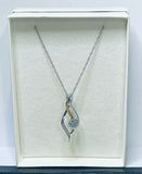 NEW! Two Tone 10K + 925 Silver Necklace Crystal Accents NIB