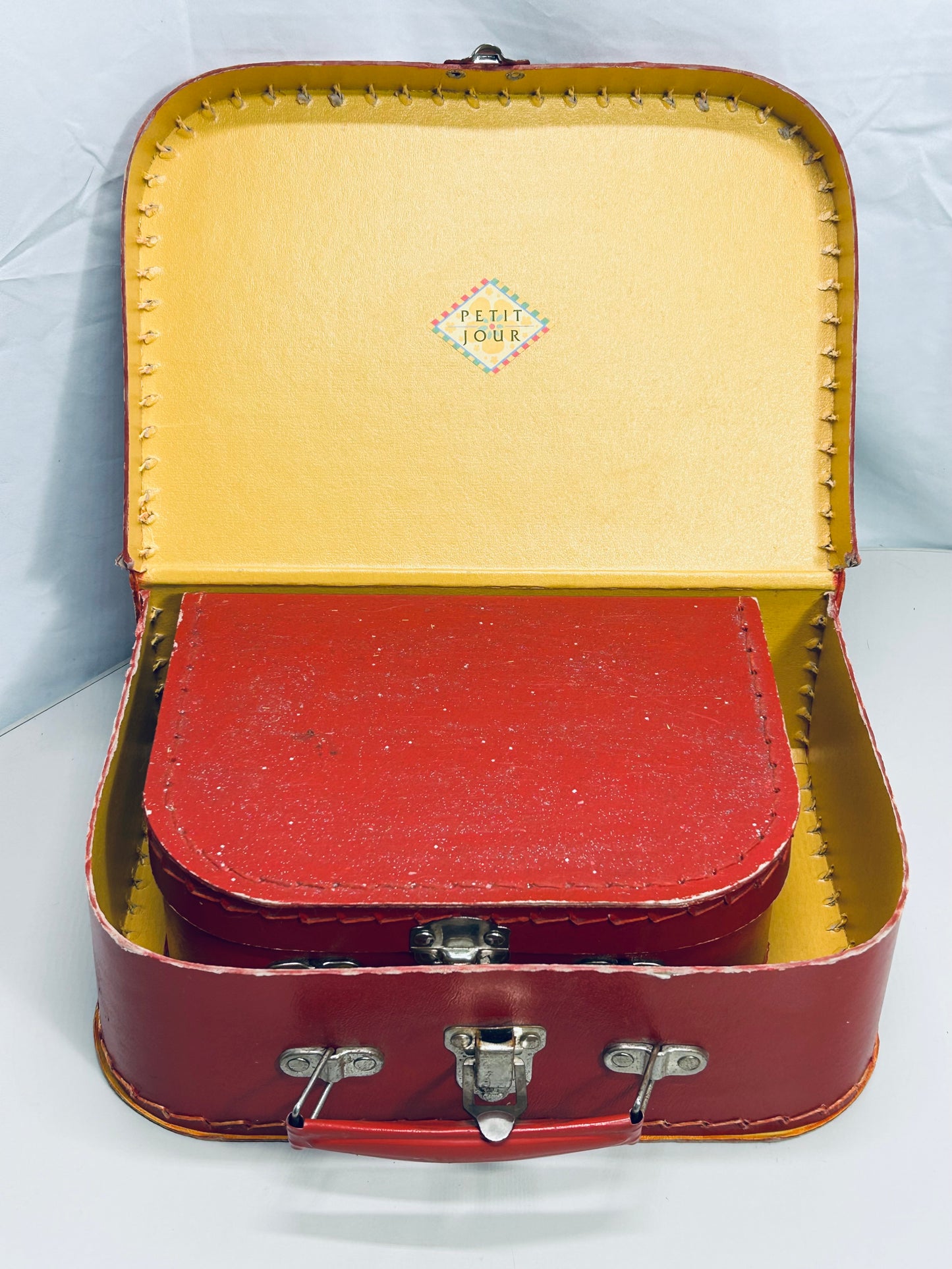 Vintage Petit Jour 2 Pc Red Doll Luggage Set Lunchbox Cardboard