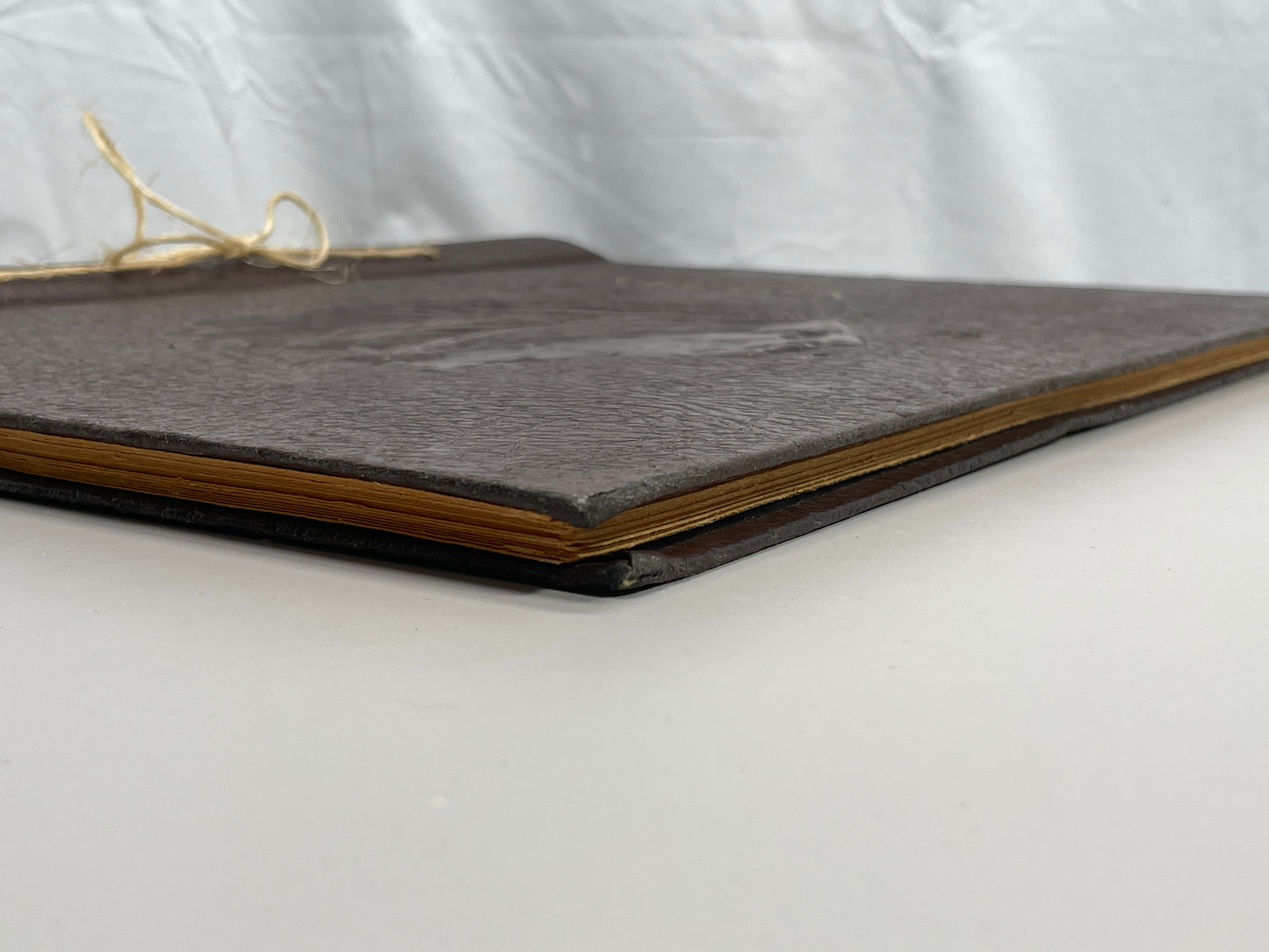 VINTAGE Scrapbook 1950's Hard Leather Bound with Textured Indian Chief Head Embellishment 12x14