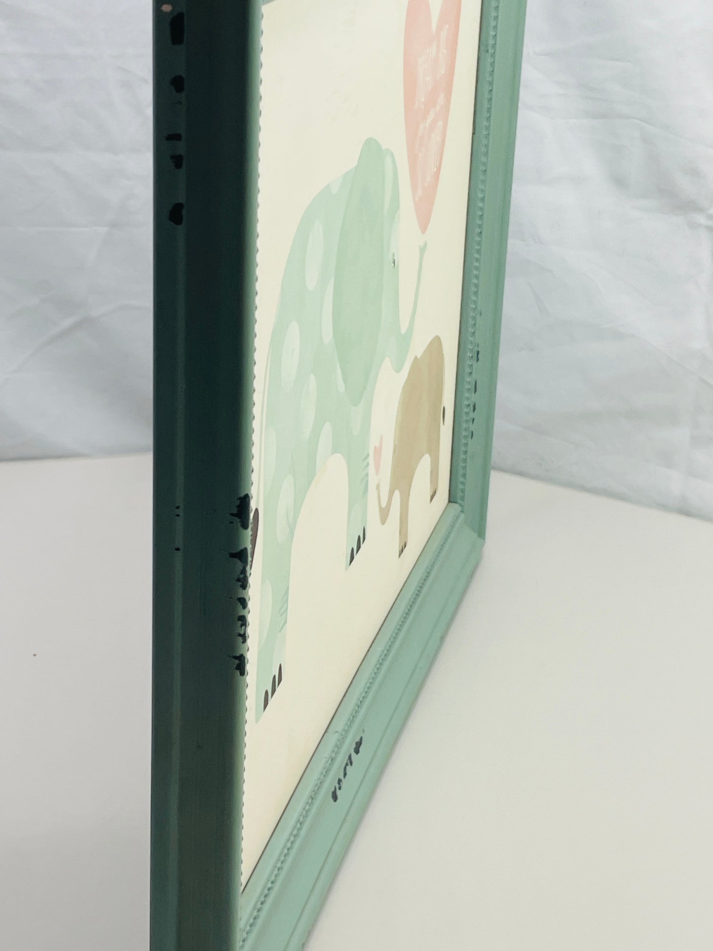 Wall Art Hobby Teal Lobby Wooden Frame with Painted Elephants Mama/Baby 16" x 13"