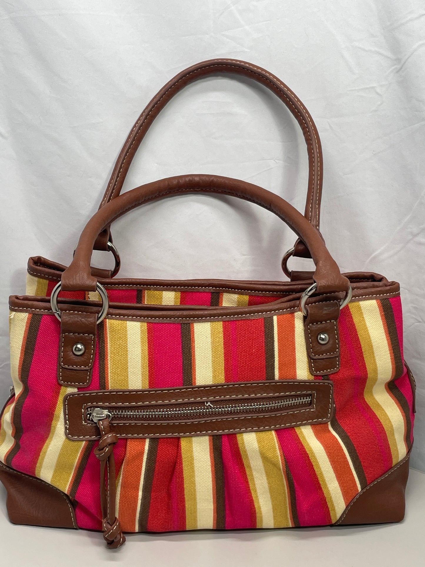 Merona Purse Multi Color Pink Gold Tan Shoulder Straps 3 Large Pockets