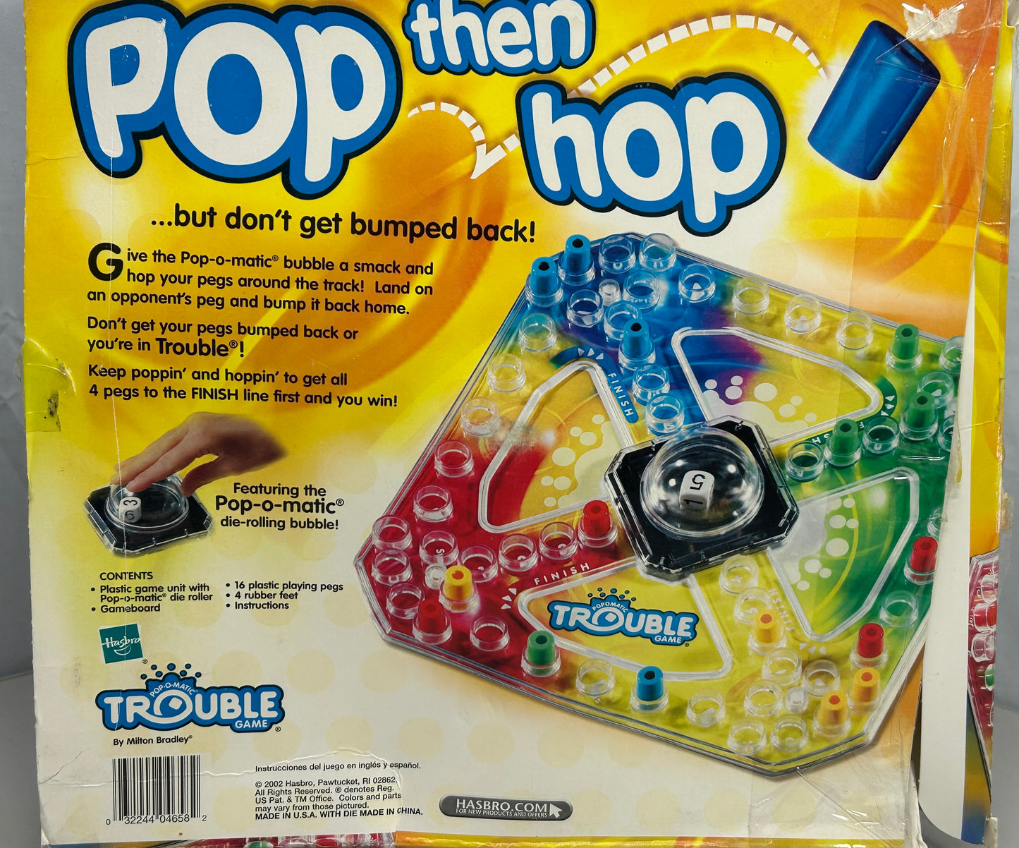 2002 Pop O Matic Trouble Board Game Complete Milton Bradley DAMAGED BOX
