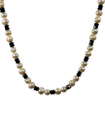 Genuine Freshwater Pearl Necklace 17" with Black Glass Beads 38 Total White Pearl Beads