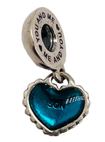 Sterling Silver 925 PANDORA STYLE BEAD Dangly Blue Heart SON