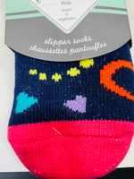 NEW! Pudus Slipper Socks Navy Blue with Hearts Kids Large