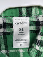 Carter's Black, White, & Green Plaid Shirt Boys 3T