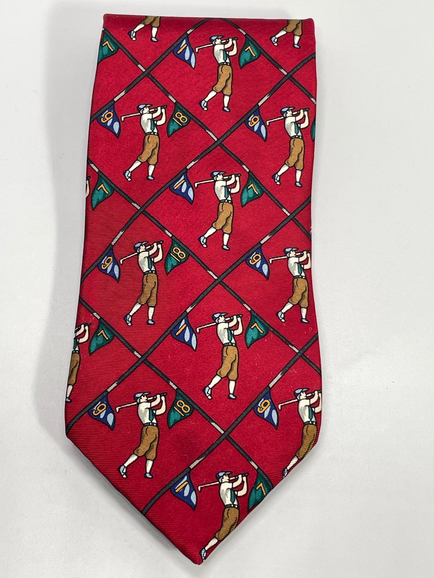 Vintage Mens Neck Tie Hatfield House Maroon Golf Theme 100% Silk