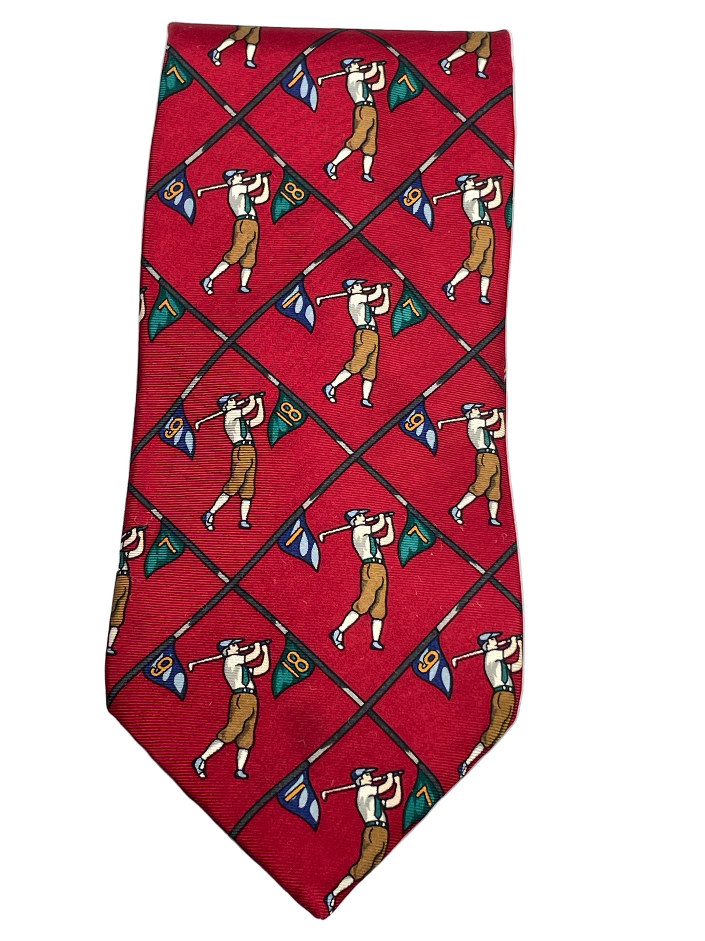 Vintage Mens Neck Tie Hatfield House Maroon Golf Theme 100% Silk