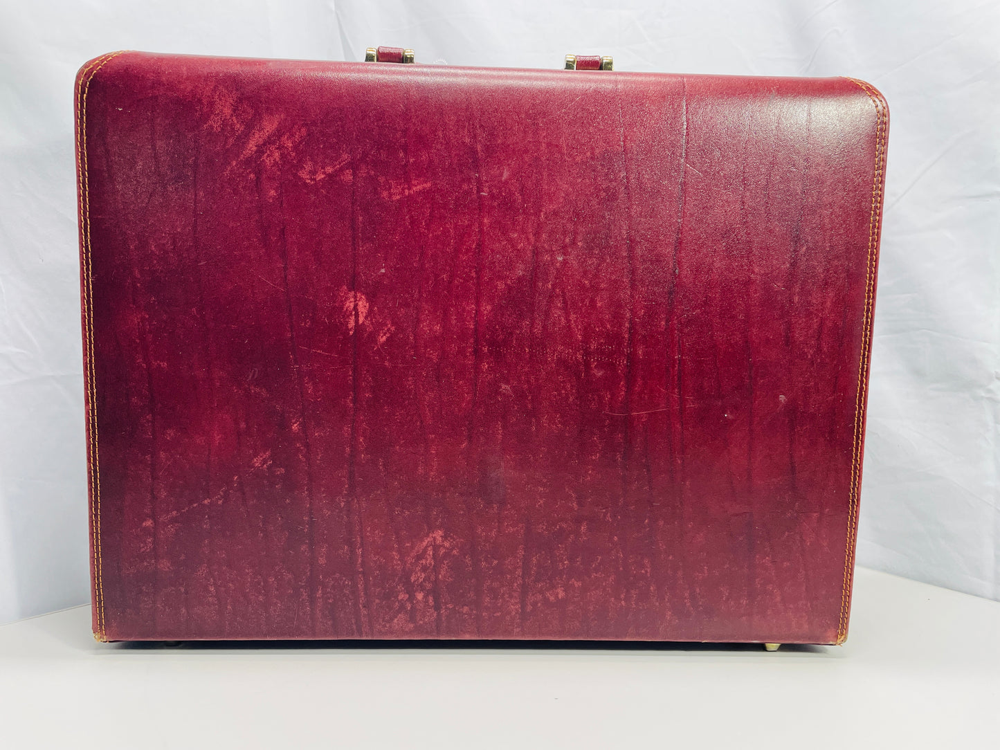 Vintage Hardshell Briefcase Red Leather with thumb Number Locks Left/Right TESTED