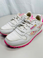 Reebok Classic Running Sneaker White & Pink with Pink Flowers Girls USA 3