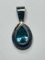 Sterling Silver 925 Necklace Pendant Aquamarine Blue Stone