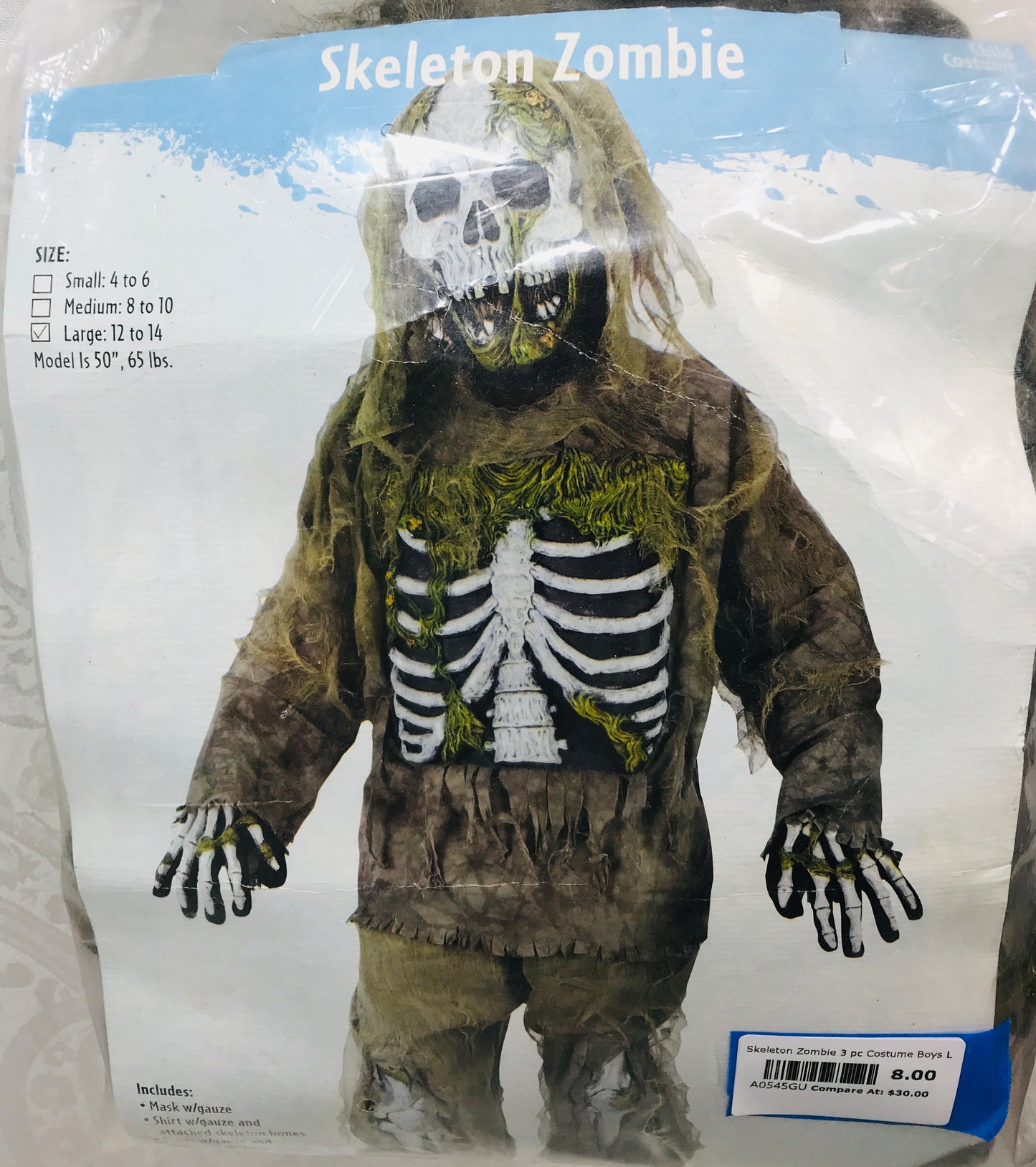 COSTUME Skeleton Zombie 3 pc Costume Boys L