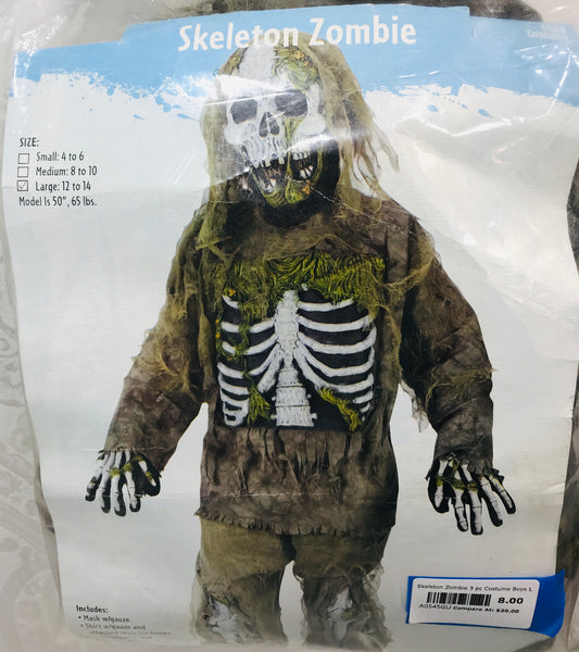 COSTUME Skeleton Zombie 3 pc Costume Boys L