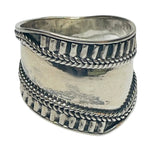 Sterling Silver 925 RING Wide with Textured Embellishments Face Size 7