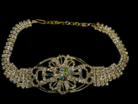 Indian Bollywood Jewelry Upper Arm Bracelet Gold Tone with clear crystals 10"
