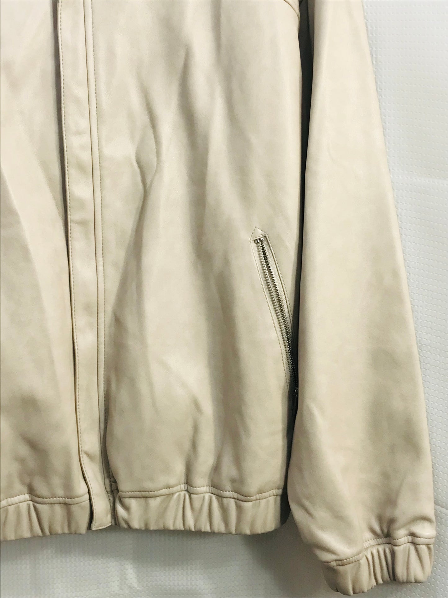 Bagatelle Full Zip Bomber Style Vegan Leather Cream Color Ladies L