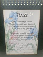 Vintage 1993 Framed Sister Poem by Genie Graveline 12" x 10"