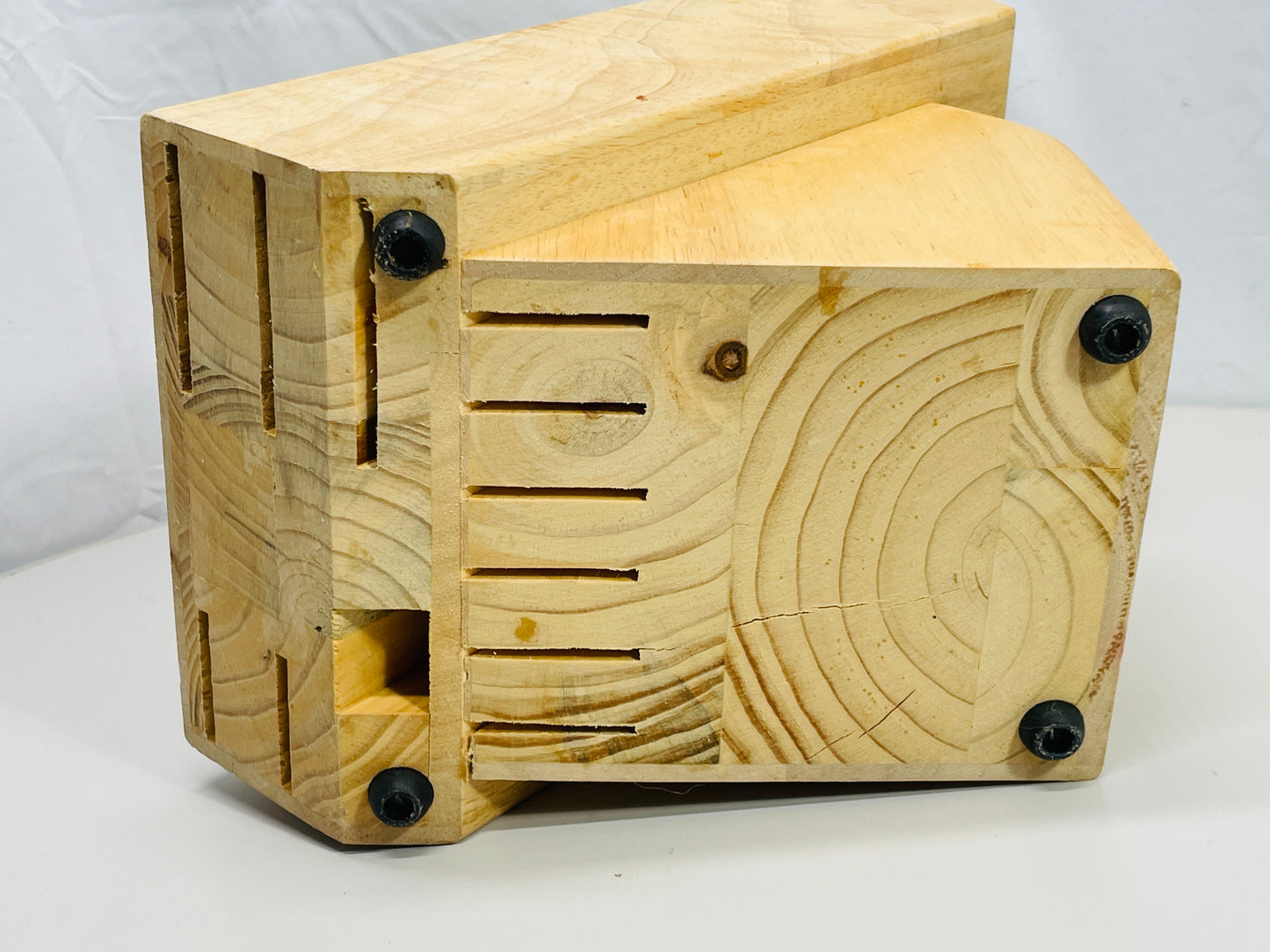 Farberware Wooden Knife Block 14 Slot Natural Wood Shows Wear