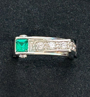 Sterling Silver 925 RING Square with Green and Clear Crystal Stones SIZE 7