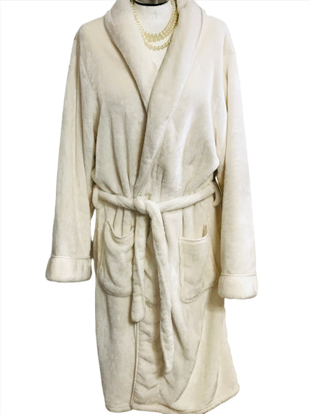 *LT STAINING* Brookstone N.A.P. Robe Fluffy Ivory Super Cozy! Ladies L/XL