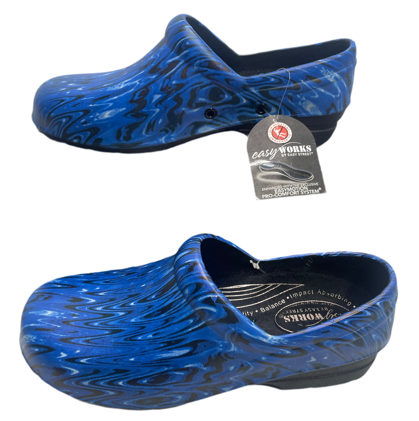 NIB! Easy Works by Easy Street Kris Navy Ripple Clogs Ladies 10